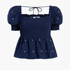 Hill House Home The Jewel Jammie Top in navy with rhinestones size XS